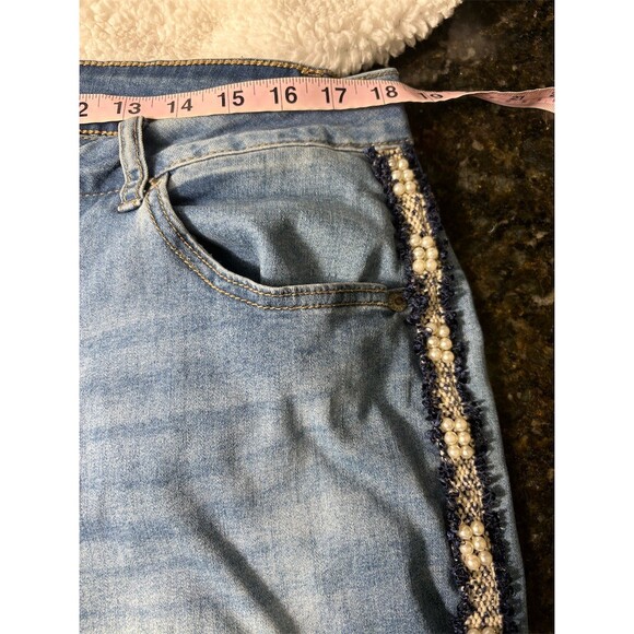 Ashley Stewart Jeans Womens Plus Size 16 Blue Skinny Pearl Beaded Stripe - Picture 8 of 9